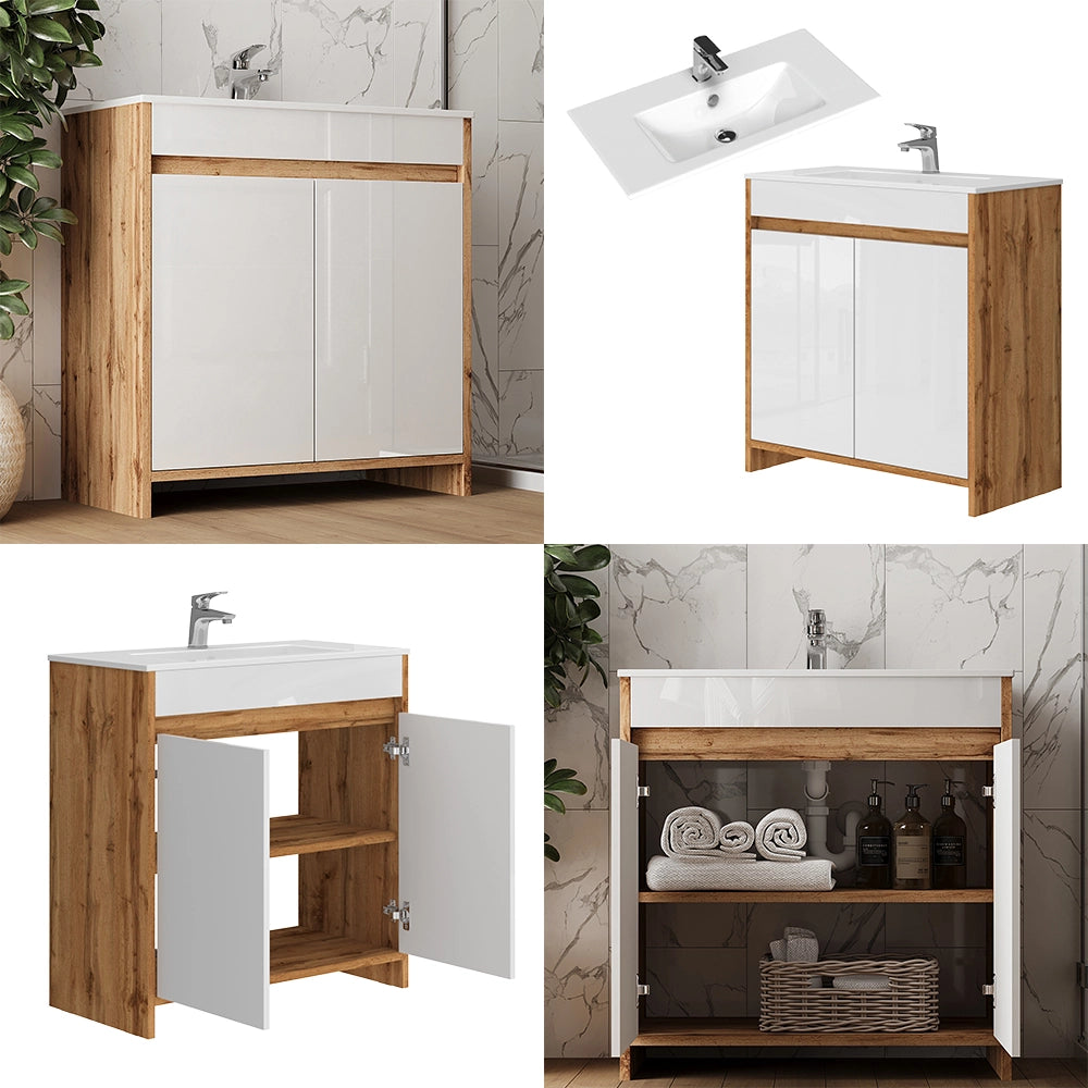 Vicco Mobiletto per lavabo Quercia dorata 2 parti