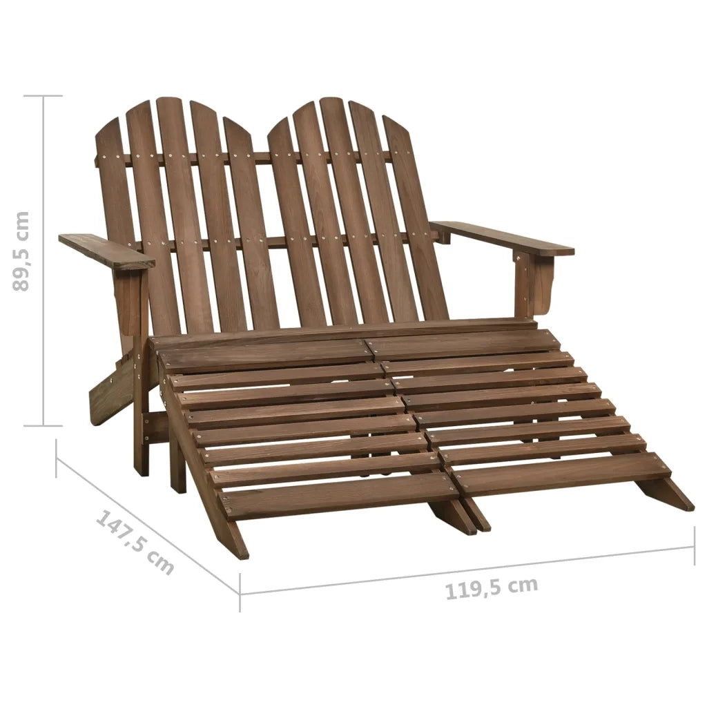 Sedia da Giardino | Sedie da Esterno a 2 Posti con Pouf in Legno di Abete Marrone