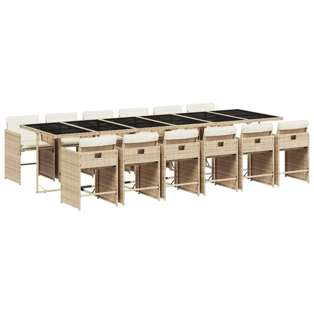 Set da Pranzo da Giardino 13 pz con Cuscini Beige in Polyrattan 3211126