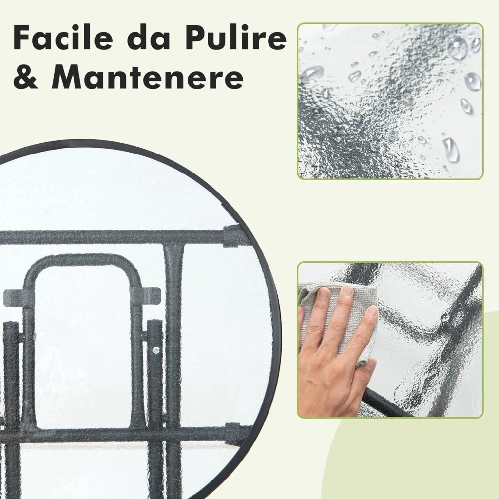 Tavolo Rotondo da Giardino, Tavolino Pieghevole e Portatile con Telaio Antiruggine con Superficie in Vetro, Tavolo da Esterno per Cortile, Giardino e Balcone, 46 x 47,5 cm