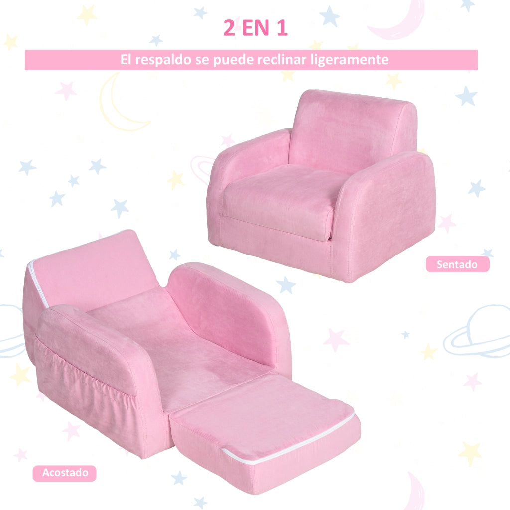Sedia imbottita per bambini 2 in 1 con braccioli ¨C zephmum ¨C rosa 47x45x38 cm