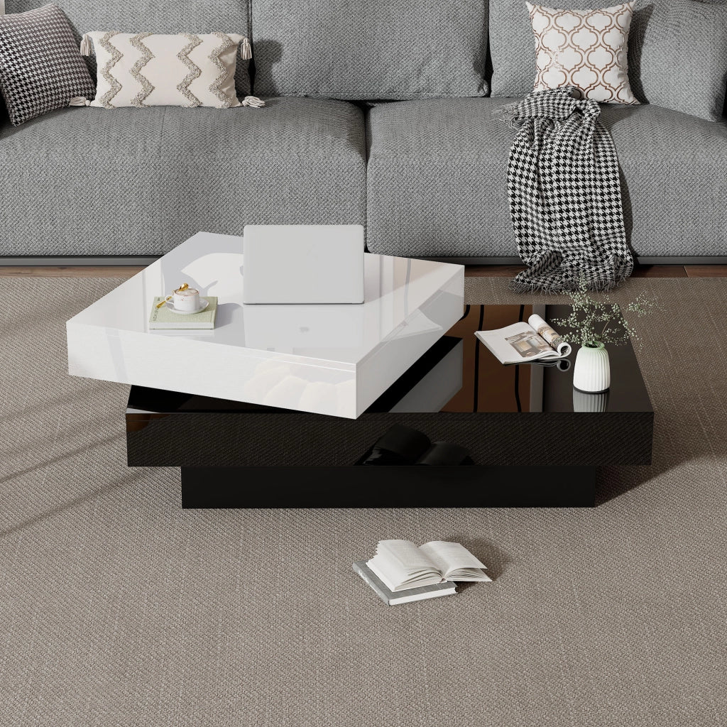 TAVOLINO DA CAFFÈ Girevole 103x60x35.5 cm Bianco Nero in Truciolare