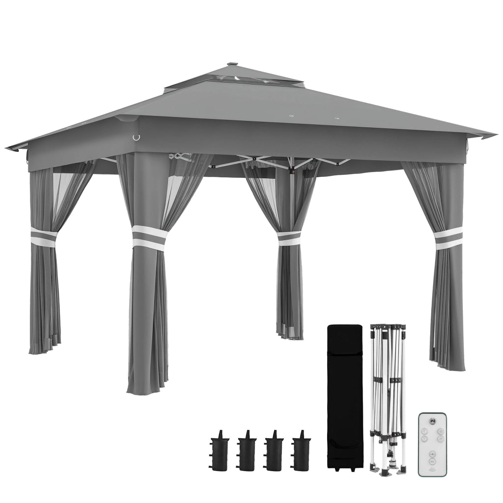 Tenda da giardino con luci solari ¨C zephmum ¨C grigio 336x336x270 cm