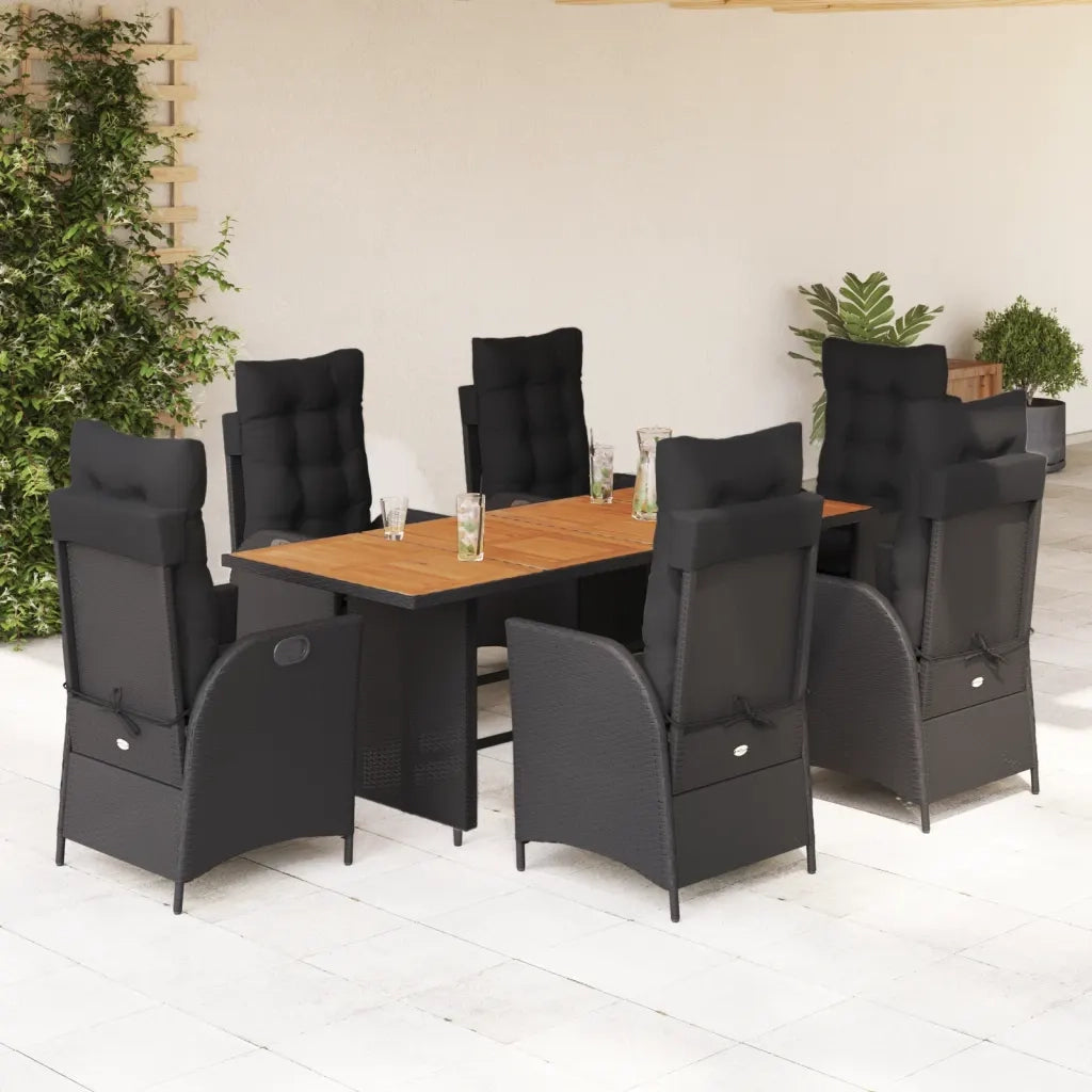 Set da Pranzo da Giardino 7 pz Nero con Cuscini in Polyrattan 3213139