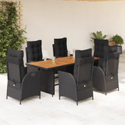 Set da Pranzo da Giardino 7 pz Nero con Cuscini in Polyrattan 3213139