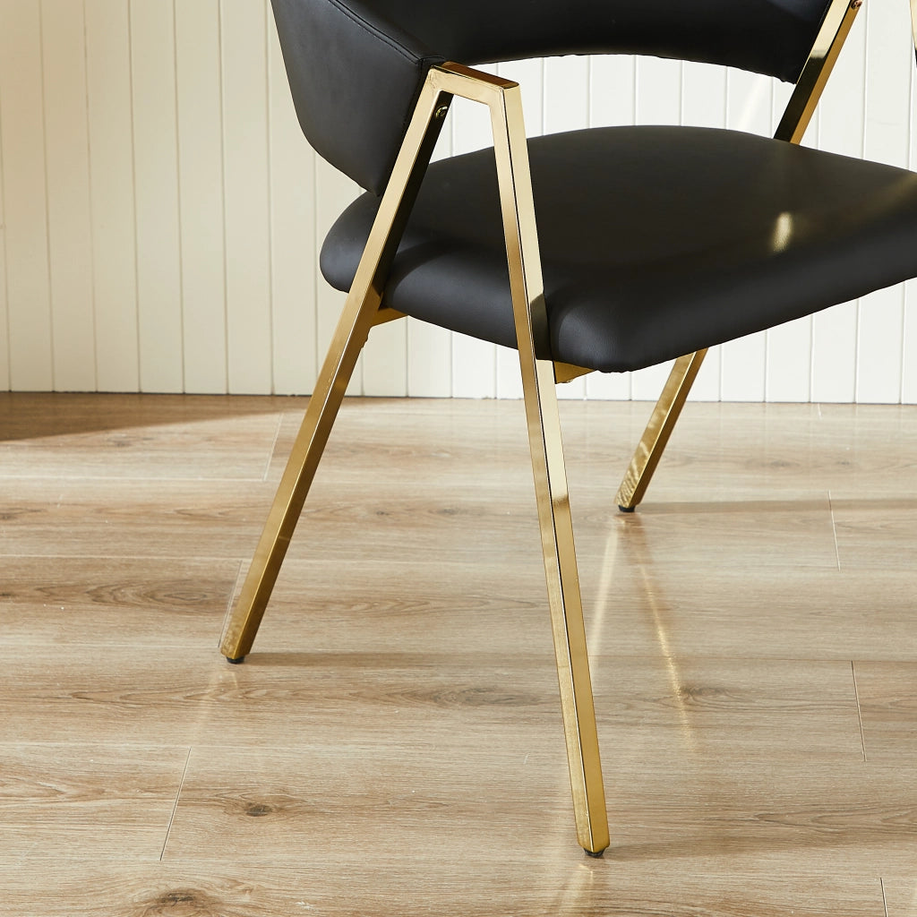 Sedia da pranzo con Schienale Ergonomico e Piedini Regolabili, Struttura in Metallo Dorato, PU Nero