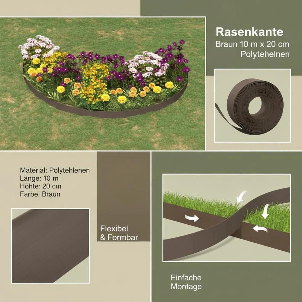 Brown Lawn Edging, 10 M X 20 Cm, Polyethylene