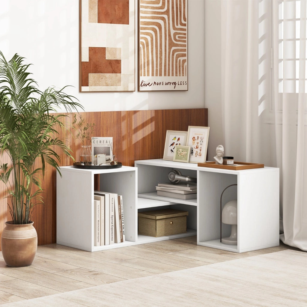 Mobile TV console a 2 pezzi con combinazione libera, Centro di intrattenimento minimalista per TV da 50-60pollici Bianco