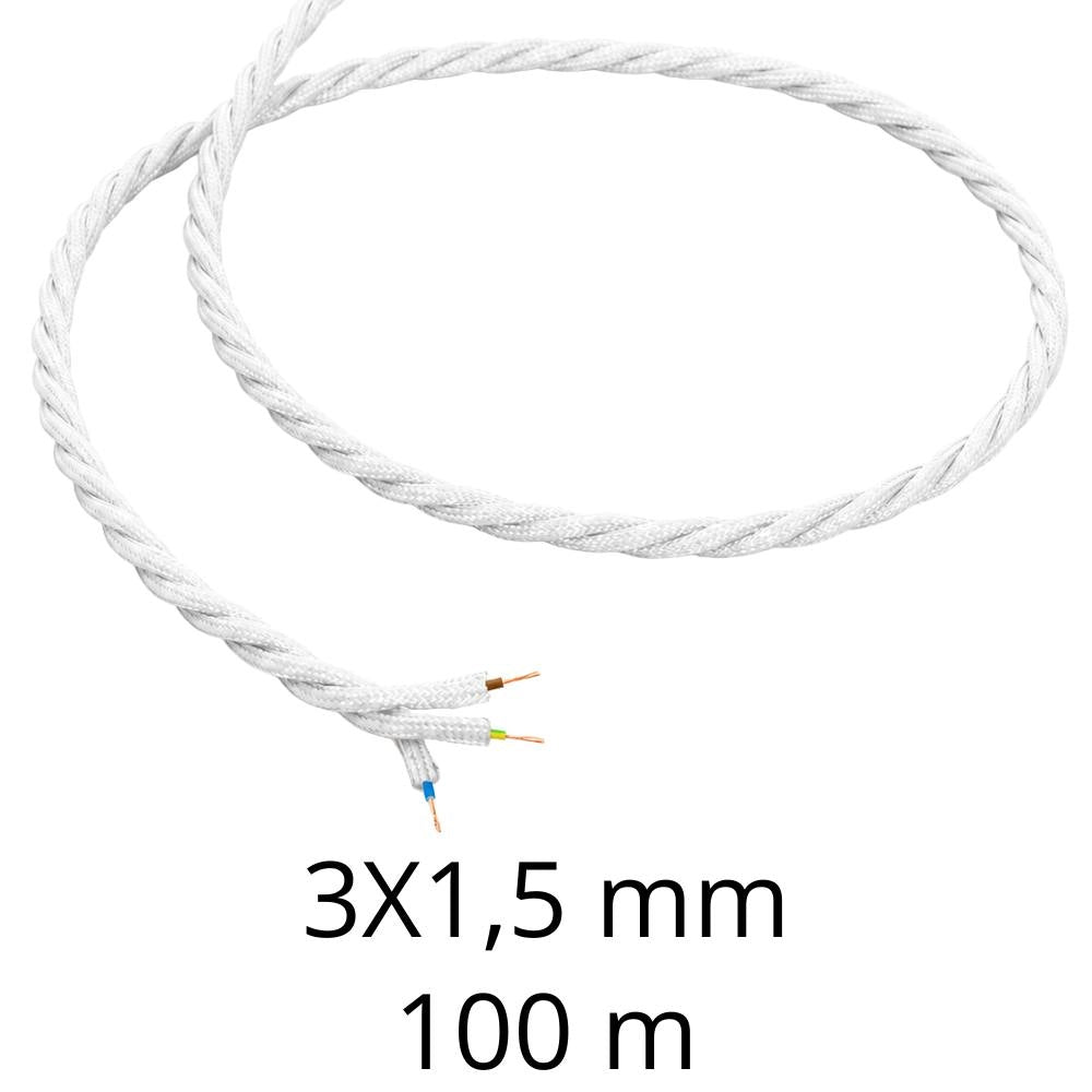 Cavo elettrico intrecciato bianco per impianti a vista *** lunghezza metri 100, sezione conduttore 3x1,5mmq, confezio...