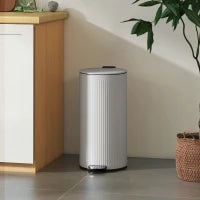 Bidone da Cucina da 30L, a Pedale con Secchio Interno, Coperchio a Chiusura Soft, 36x30x60,5cm, Grigio