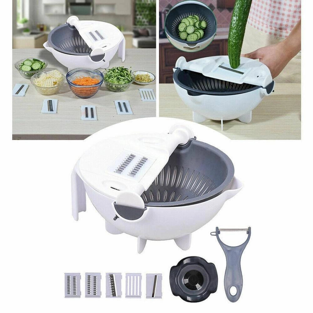 Trade Shop - Affettatrice Manuale Taglia Verdure Affetta Cestello Cucina Grattugia 6 In 1 -