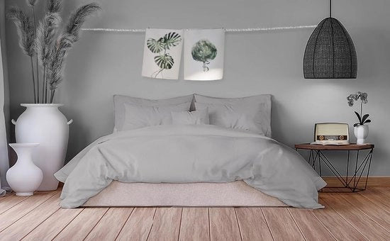 Set di lenzuola a tre pezzi, 200 x 200 cm + coperta 80 x 80 cm, 100% cotone, Öko-Tex, chiusura YKK, grigio, morbido e respirante