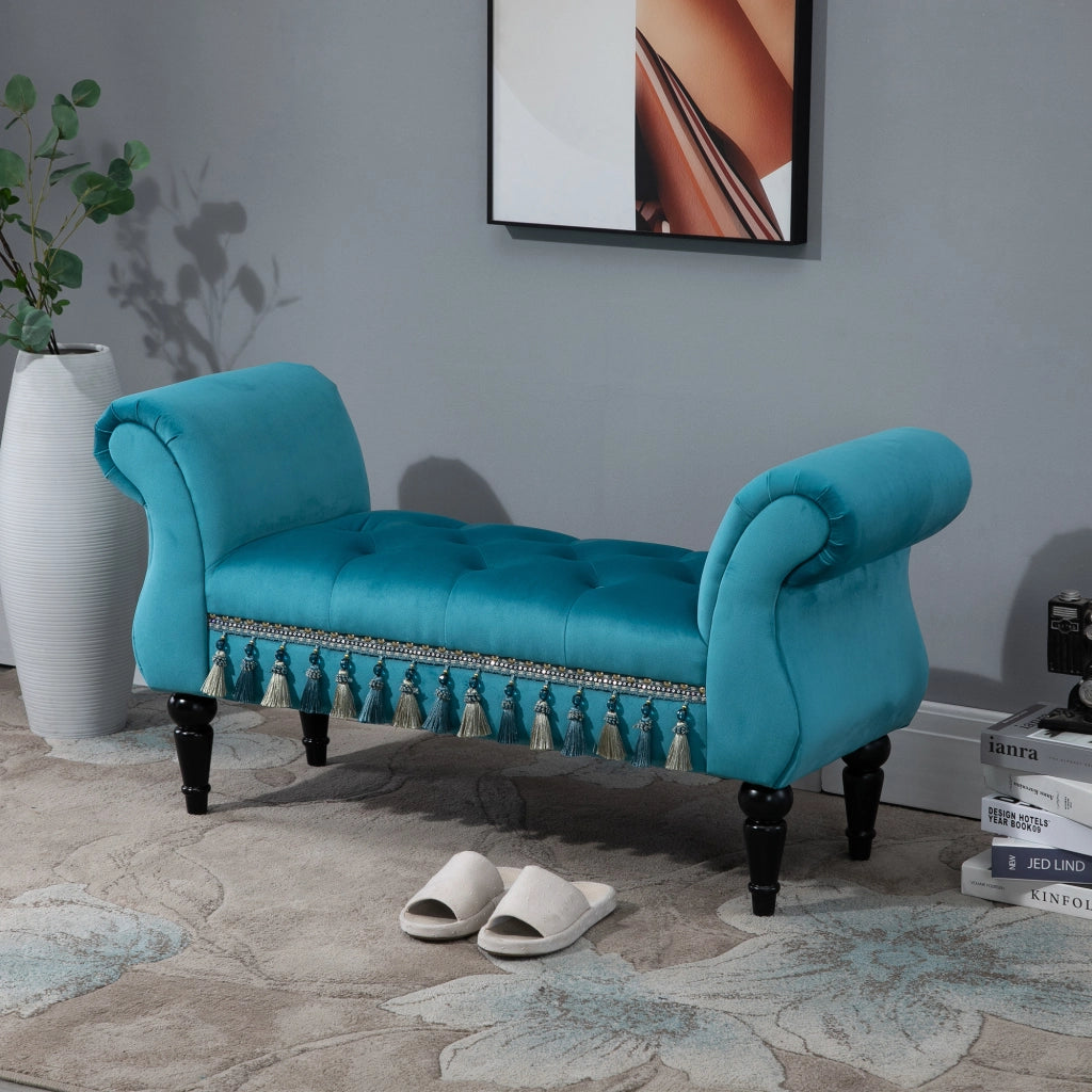 Panca imbottita con braccioli in velluto e struttura in legno ¨C zephmum ¨C 117x40x58 cm blu