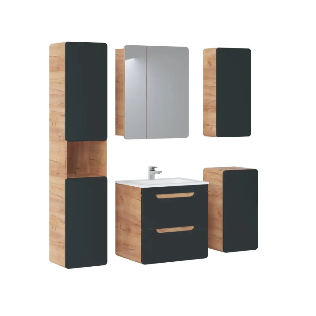 Mobile sottolavabo ERBANO – 60 cm – Colori rovere chiaro e grigio antracite – 2 porte – Da appendere