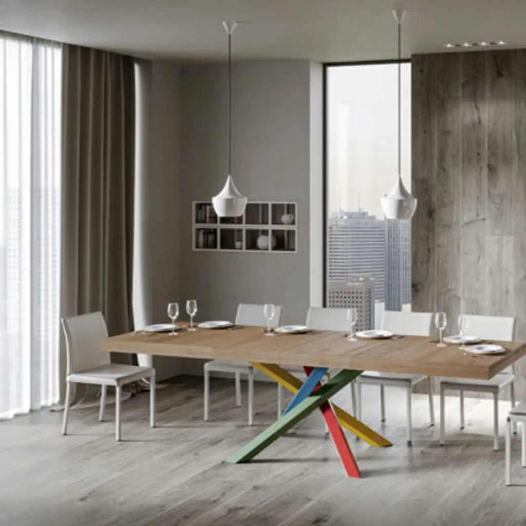 Tavolo allungabile 120/380x90 cm Volantis Premium colore quercia natura gambe multicolore 4/B