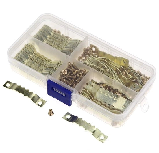 Supporti per foto 100 pezzi - Viti a dente di sega - Supporti per foto a gancio - Viti 200 pezzi - Materiale in acciaio dorato - Corrosione resistente