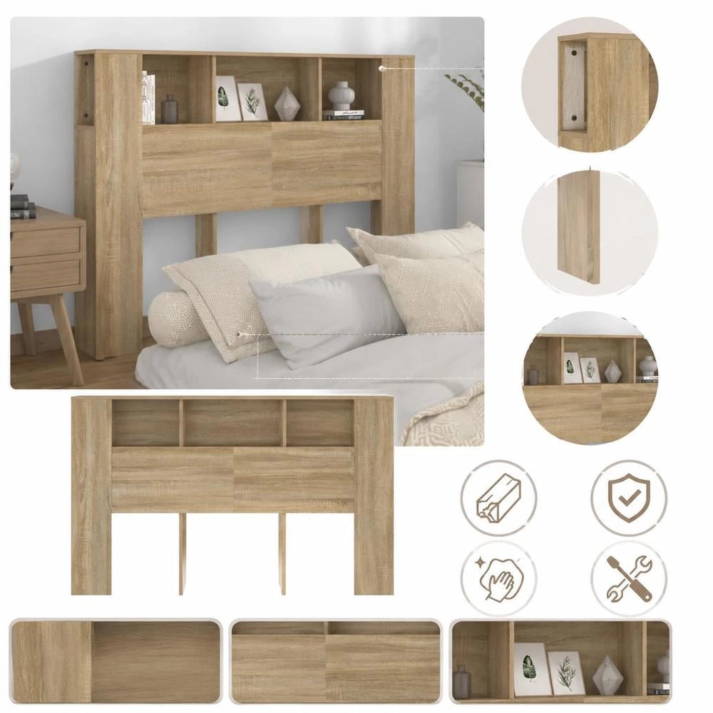 Headboard With Shelves, Sonoma Oak, 140x18.5x104.5 Cm