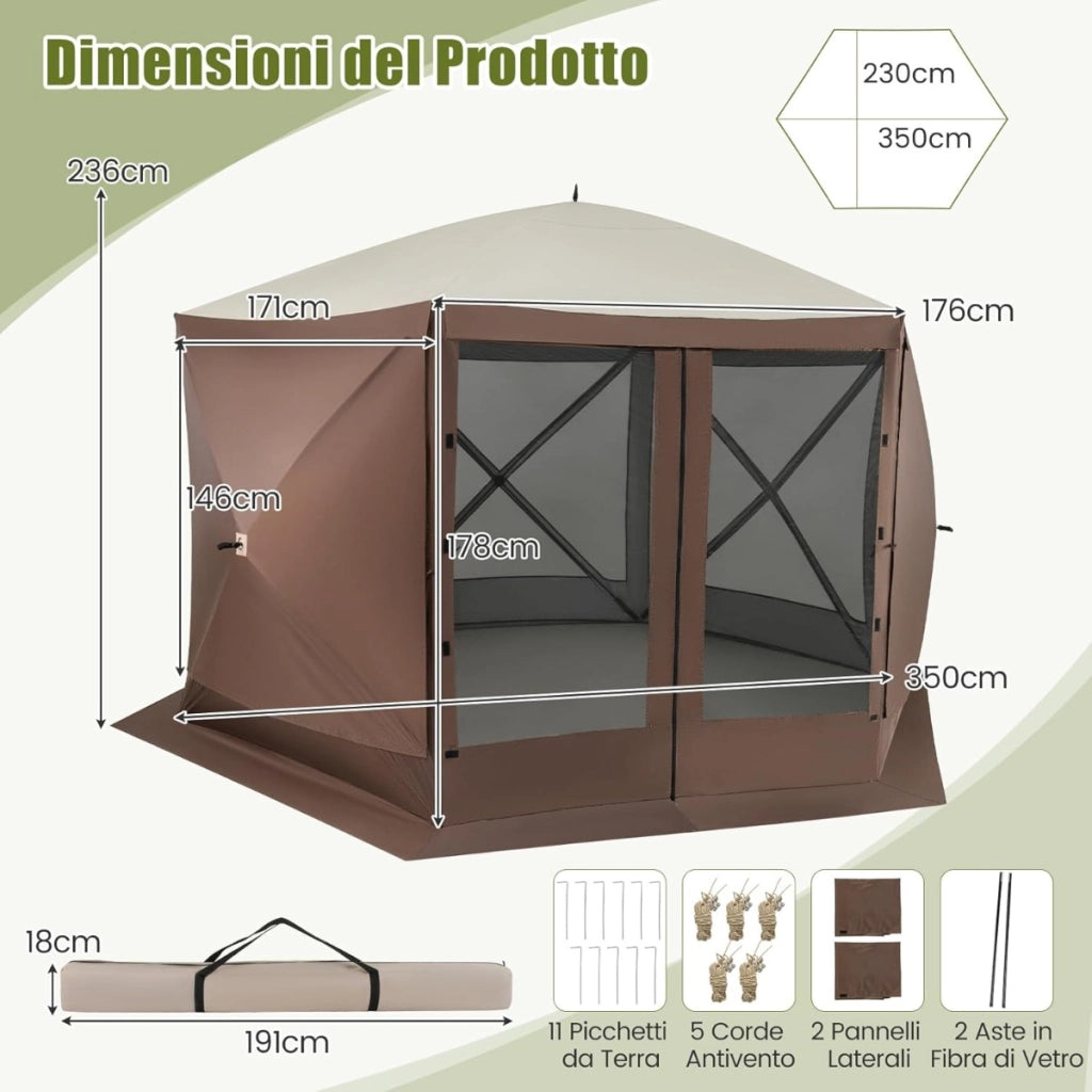 Tenda gazebo da esterno per campeggio e pareti in rete, Tenda hub a 6 lati con montaggio istantaneo Caff¨¨-Gazebo