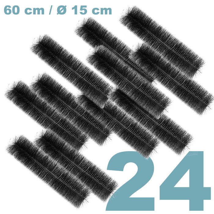 Set Black Brush con 24 spazzole per filtri a camera da laghetto, 60cm x Ø 15cm, polipropilene, nero, rimozione delle particelle più fini