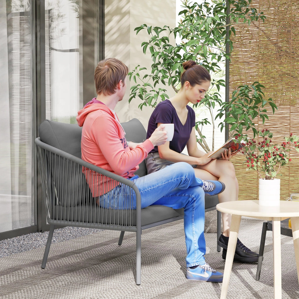 Divanooo da giardino in rattan a 2 posti: cuscini inclusi; per balcone/terrazza; 112x72x76 cm; grigio