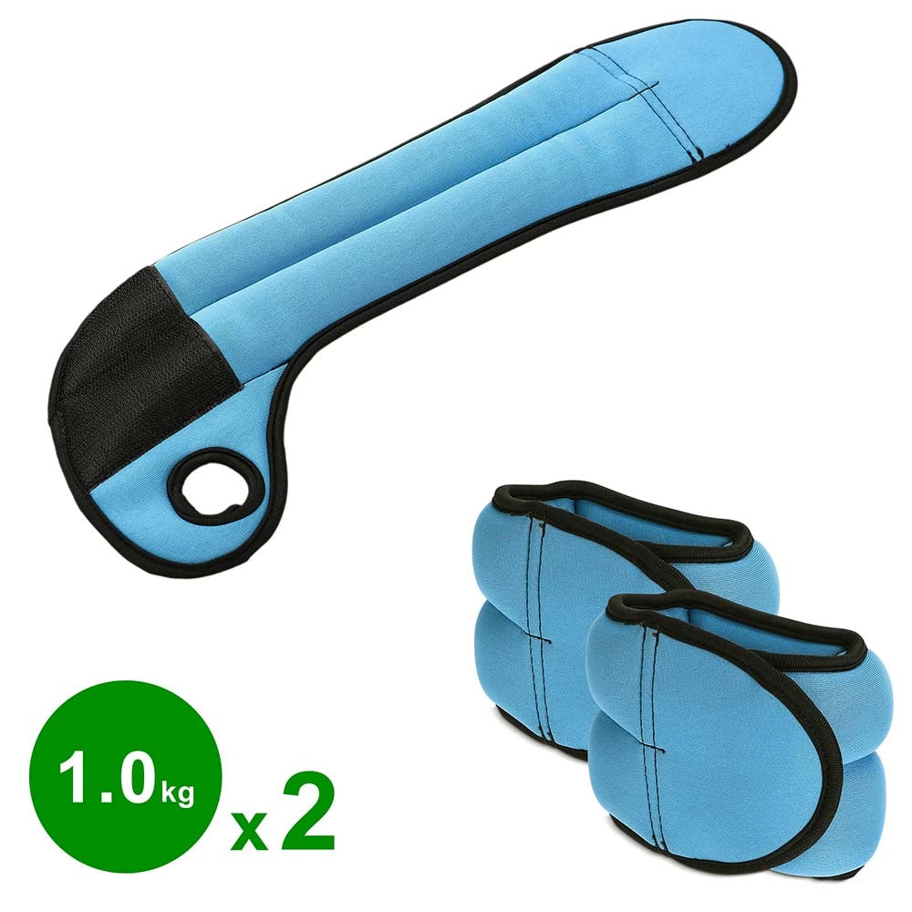 Set 2 Pesi Polsi e Caviglie 1 kg Allenamento Palestra Aerobica Fitness Blu