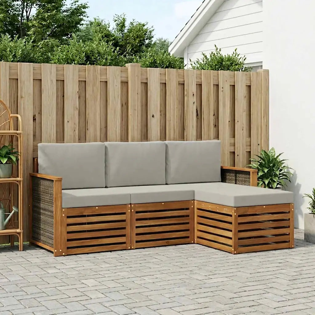 Set di divani da esterno 4 pcs Naturale e Grigio Chiaro