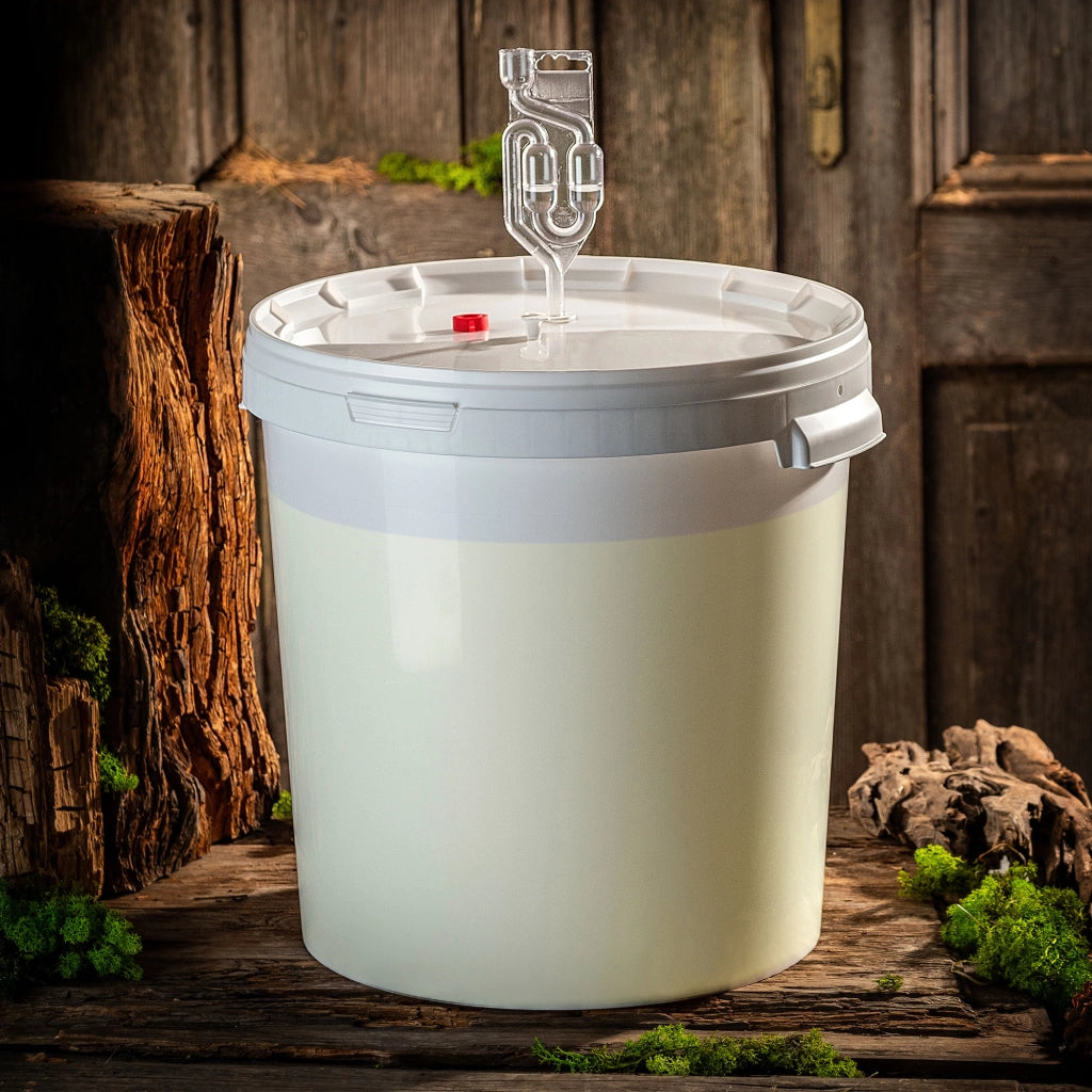 Contenitore di fermentazione KADAX da 33 litri per vino, liquori, birra e sidro, con tappo in sughero.