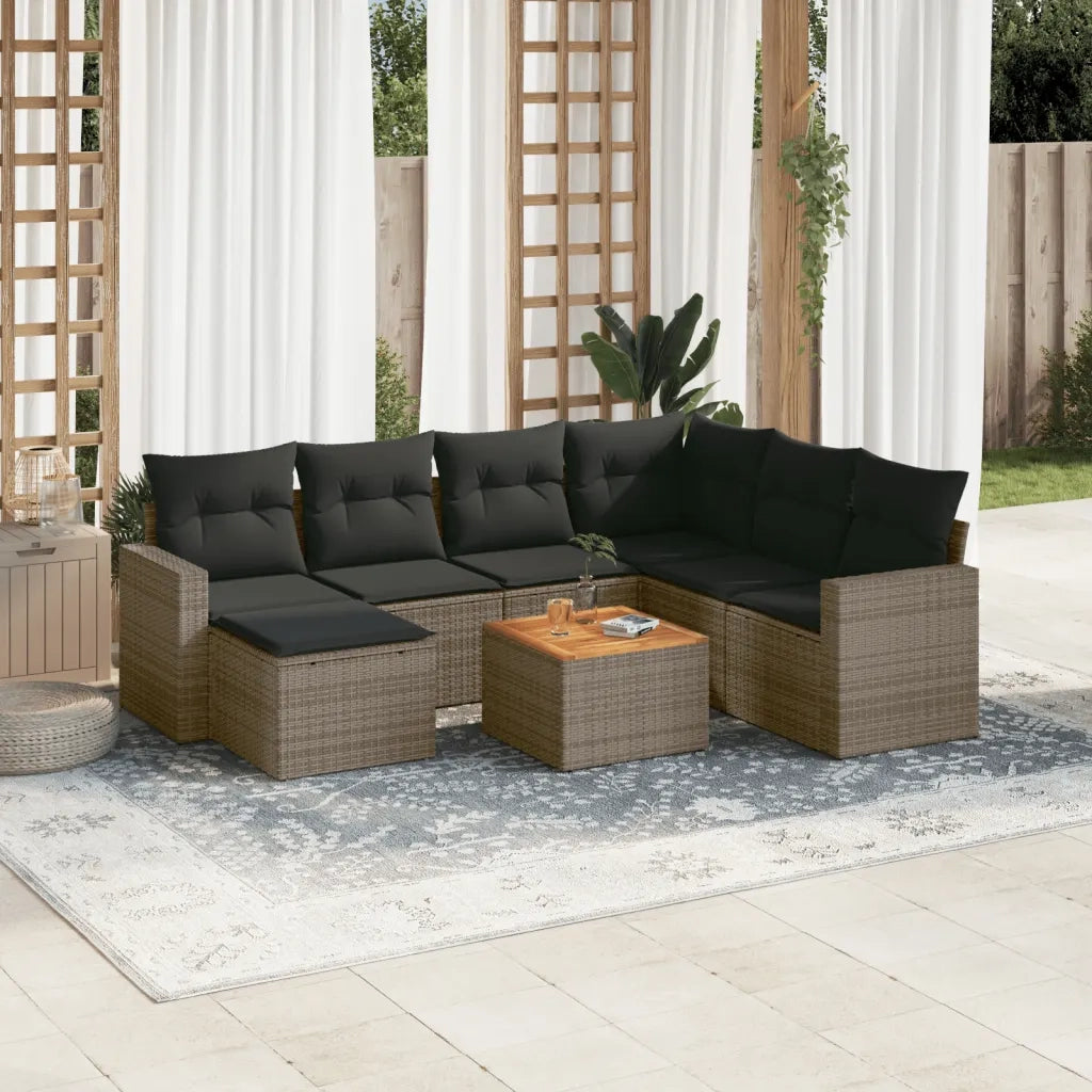 Set Divano da Giardino 8 pz con Cuscini Grigio in Polyrattan 3224240