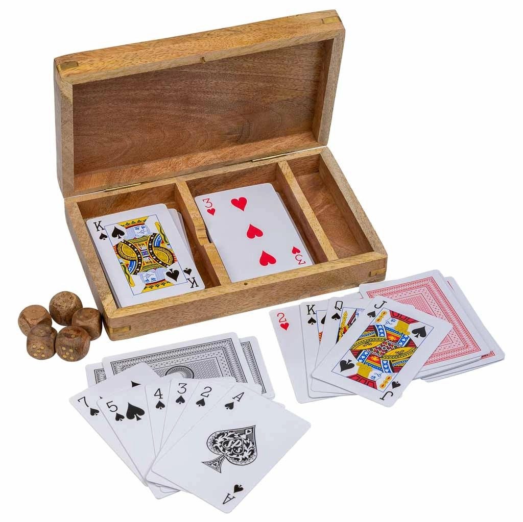 Gioco 2 in 1 (carte+dadi) in scatola di legno marrone 19,5x12x4h