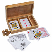 Gioco 2 in 1 (carte+dadi) in scatola di legno marrone 19,5x12x4h