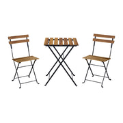 Set tavolo da giardino in legno e metallo con 2 sedie pieghevoli, nero