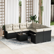 Set Divani da Giardino 9 Pezzi con Cuscini Nero Polyrattan