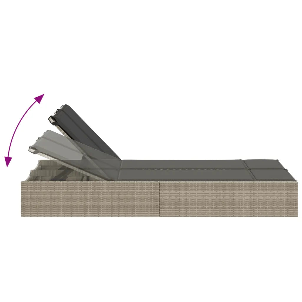 Lettino Prendisole Doppio con Cuscini Grigio Chiaro Polyrattan 368633