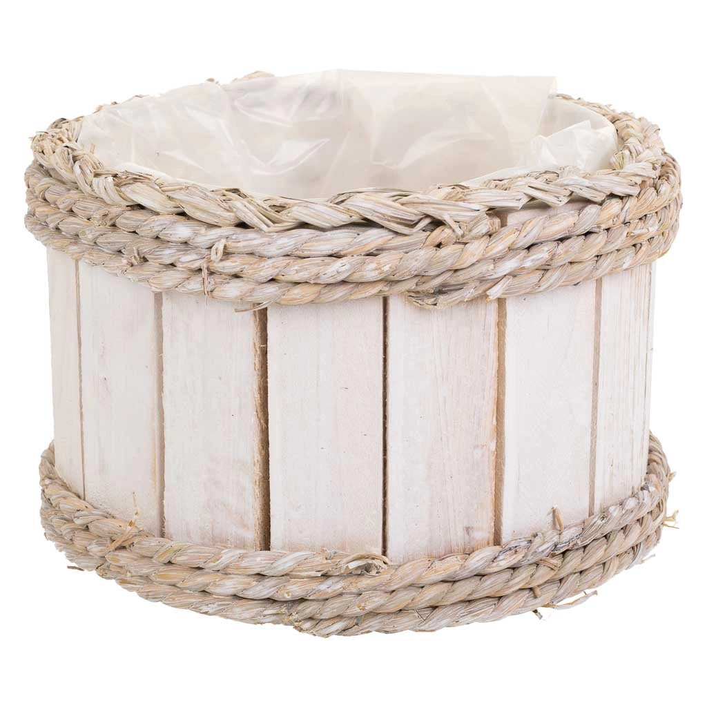 Cesto in legno e corda bianco d20x12/21h