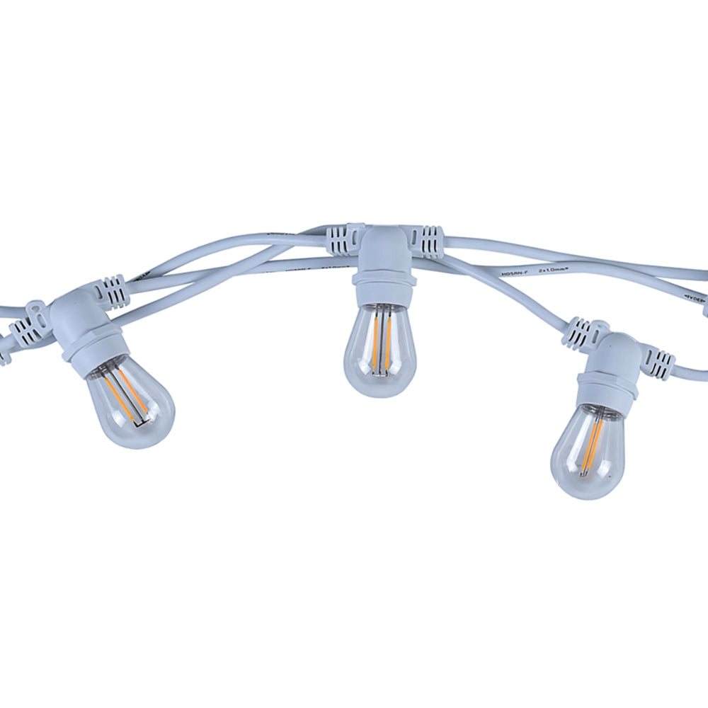 Catena luminosa catenaria 10 metri con 10 portalampade E27 IP54 cavo 2x1 mm² connettori IP65 prolungabile per esterno giardino