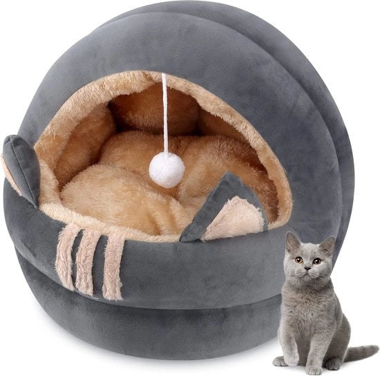 Letto per cani a forma di donut con piuma morbida, anti ansia, con cappuccio per grandi gatti e cani, 40 cm