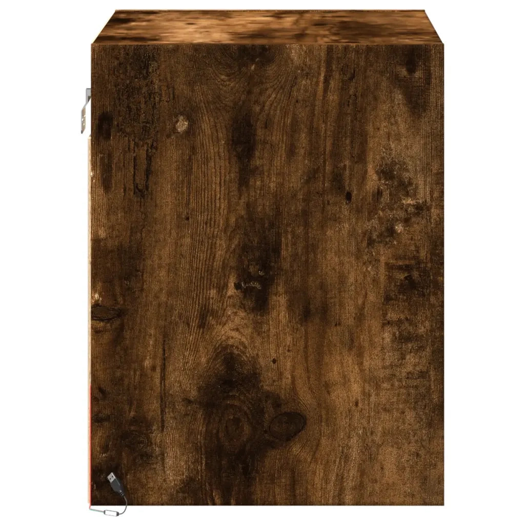 vidaXL Comodini a Parete con luci LED 2 pz Rovere Fumo