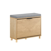SoBuy Scarpiera Panca Ingresso Scarpiera Salvaspazio Slim con Cuscino - Panca Contenitore con Ribalta per Scarpe - Adatta a Ingresso, Corridoio - Legno Chiaro e Grigio, 60x24x50cm, FSR199-N
