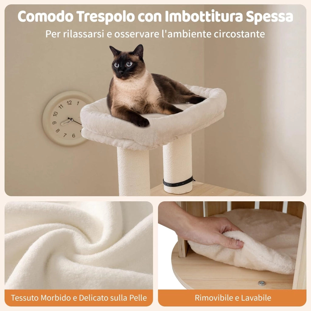Albero per Gatti Alto 185 cm. Tiragraffi per Gatti in Plywood Solido con Condo, Posto d’Osservazione, Capsula Spaziale, Posti per Graffiare, Scala a 3 Gradini, Mobili per Animali da Interno