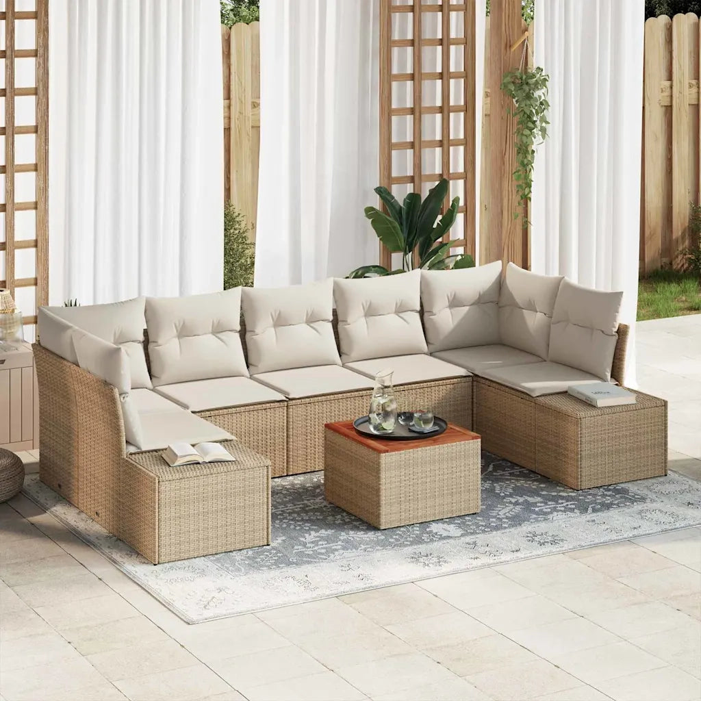 Set Divano da Giardino con cuscino 8 pcs Beige polyrattan 3347925
