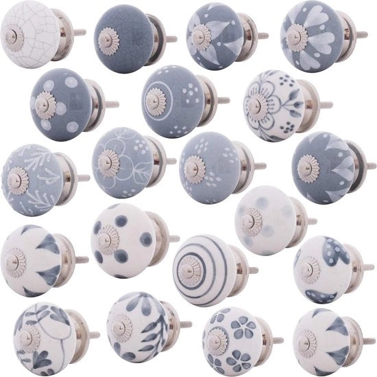 Set di 20 Maniglie in Ceramica a Mano con Stile Shabby Chic Vintage