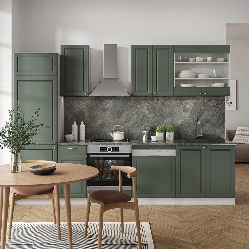 Cucina componibile Fame-Line Verde-oro rustico/Bianco 300 cm, PL Marmo Vicco