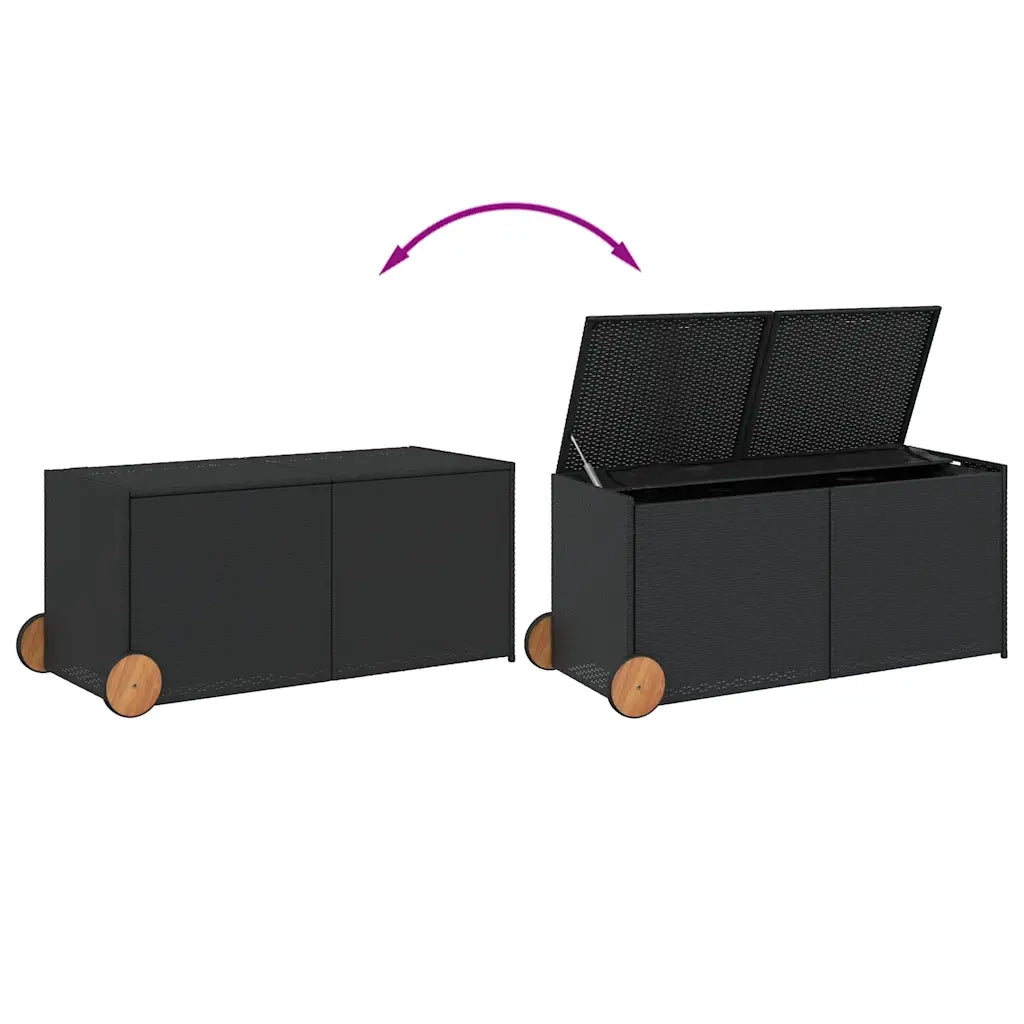 Contenitore da Giardino con Ruote Nero 283L in Polyrattan