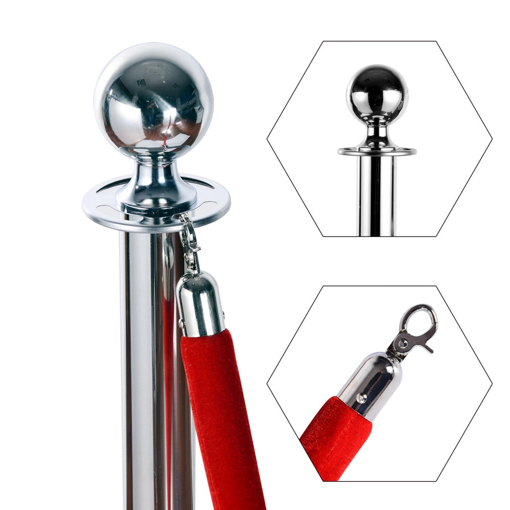 EasyComfort Transenne Elimina Separacode Paletti di Delimitazione con Corde Rosso Acciaio Inox Ф32 x 95CM Argento