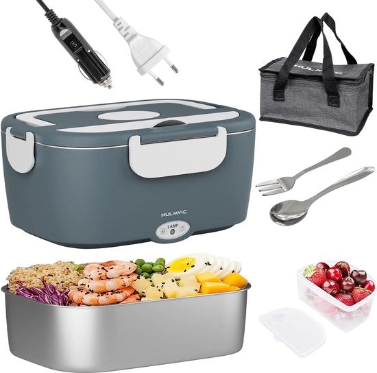 Lunchbox elettrica 75W 1,5L: 3-in-1 Lunchbox elettrica per cibo 12V/ 24V/ 220V - Contenitore in acciaio inossidabile 304 per Auto Camion Ufficio Scuola (Blu)