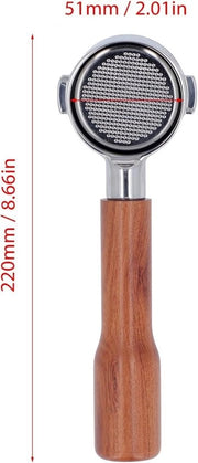 Apparecchio per caffè senza fondo - Rvs - Filter contenitore - ECO310 - Compatibile per - Legno rossastro - Maniglia - 2 Orecchie - Adatto per - 51mm - Caffè