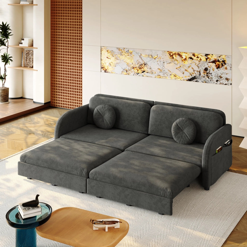 Divano letto 3 posti estraibile King-Size 206 cm, chenille grigio, funzione sonno 3-in-1, cuscini sfoderabili e tasche portaoggetti laterali
