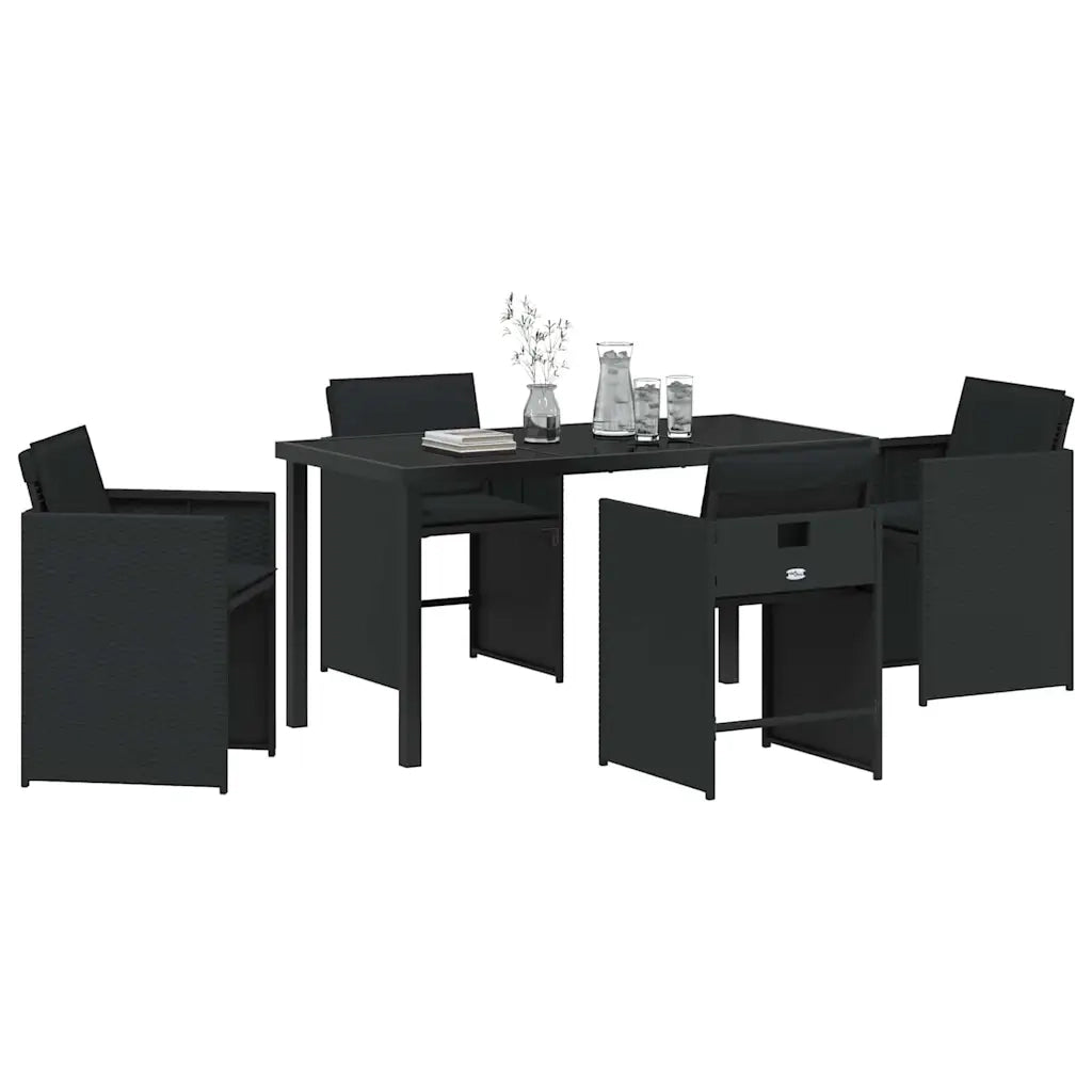 Set da Pranzo per Giardino con cuscino 5 pz | Set Salotto da Giardino Nero polyrattan