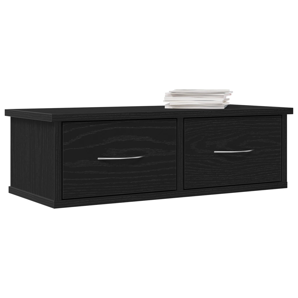 Mensola a cassetto da parete  Nero Rovere 60x26x18,5cm Legno ingegnerizzato