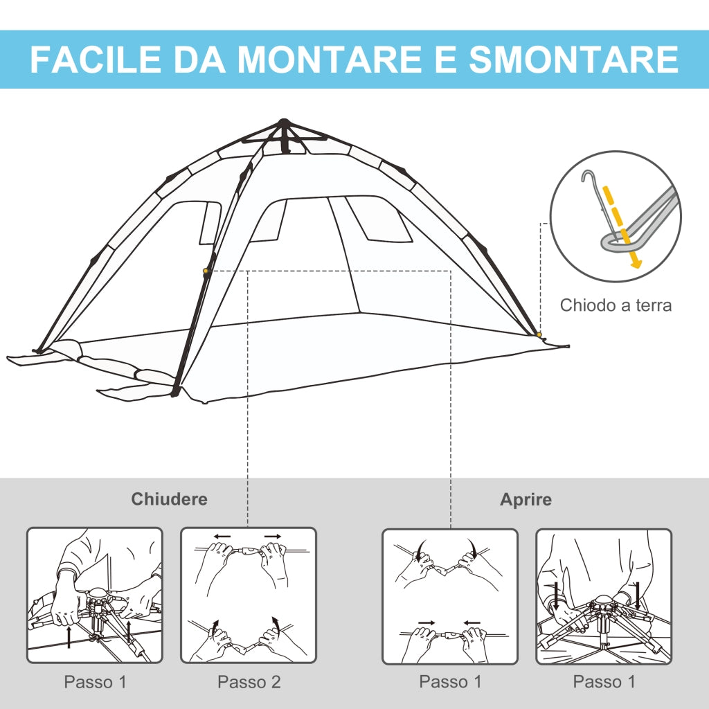 Tenda da Spiaggia Pop Up ¨C Zephmum ¨C Poliestere Fibra di Vetro 220x173x120 cm Blu Giallo